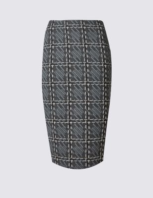 Raised Check Jacquard A-Line Midi Skirt
